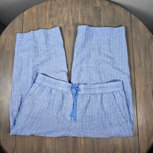Talbots Womens XL Linen Cotton Pull On Pants Drawstring Coastal Minimalist Blue